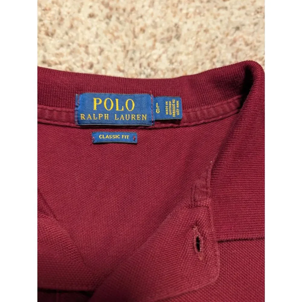 Polo Ralph Lauren Classic Fit Polo Shirt Men L Burgundy Maroon Cotton Pique Mesh